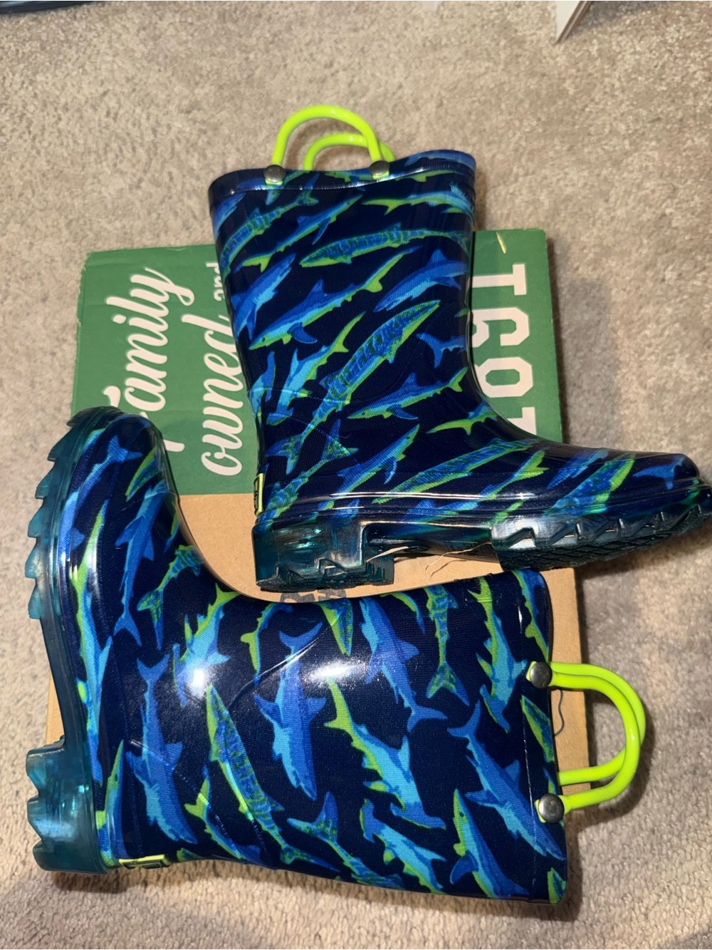 Kids Waterproof Shark Print Rain Boots - Blue/Green western chief